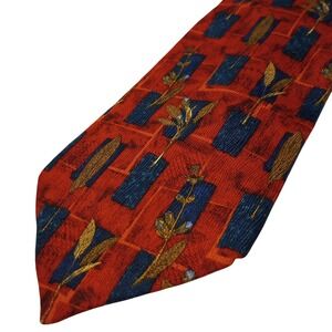 Ermenegildo Zegna Mens 100% Silk Tie Red Gold Blue  Botanical Made Italy